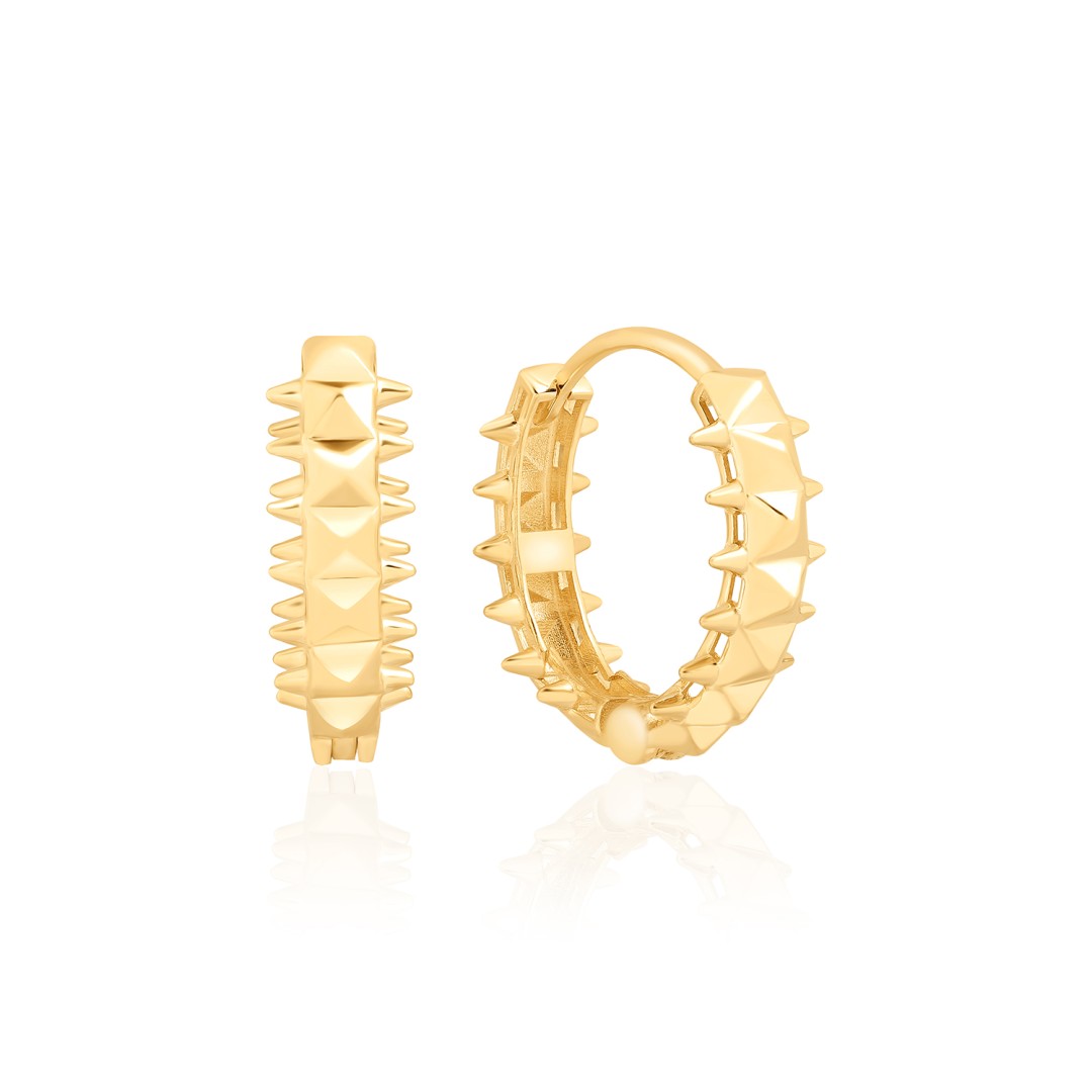 14 Ayar Sarı Altın Piramit Halka Taşsız Küpe