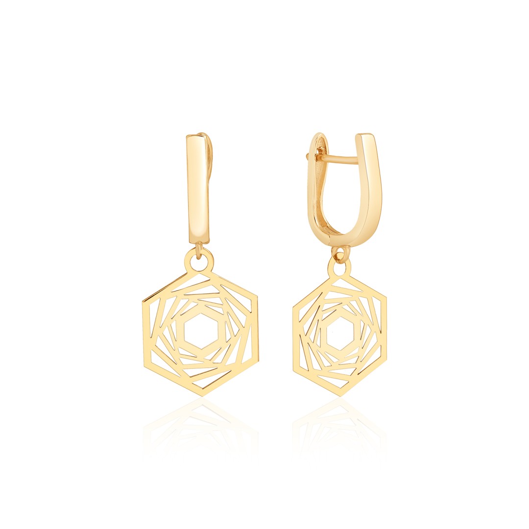 14 Ayar Sarı Altın Kalpli Küpe