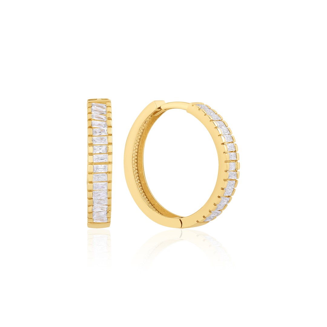 14 Ayar Sarı Altın Sıra Taşlı Halka Küpe